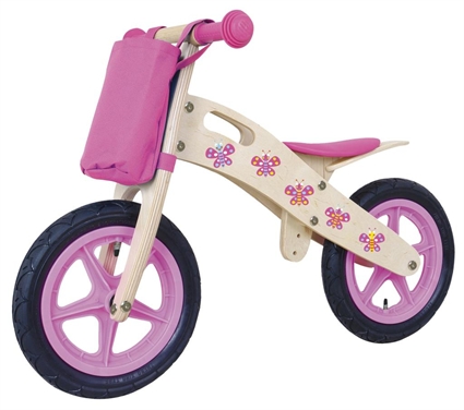 Afbeelding van Yipeeh houten meisjesloopfiets Vlinder 12 inch Roze