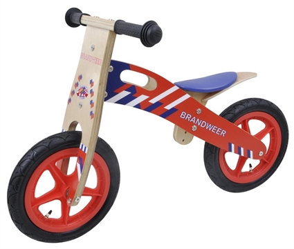 Afbeelding van Yipeeh houten loopfiets Brandweer 12 inch Blauw