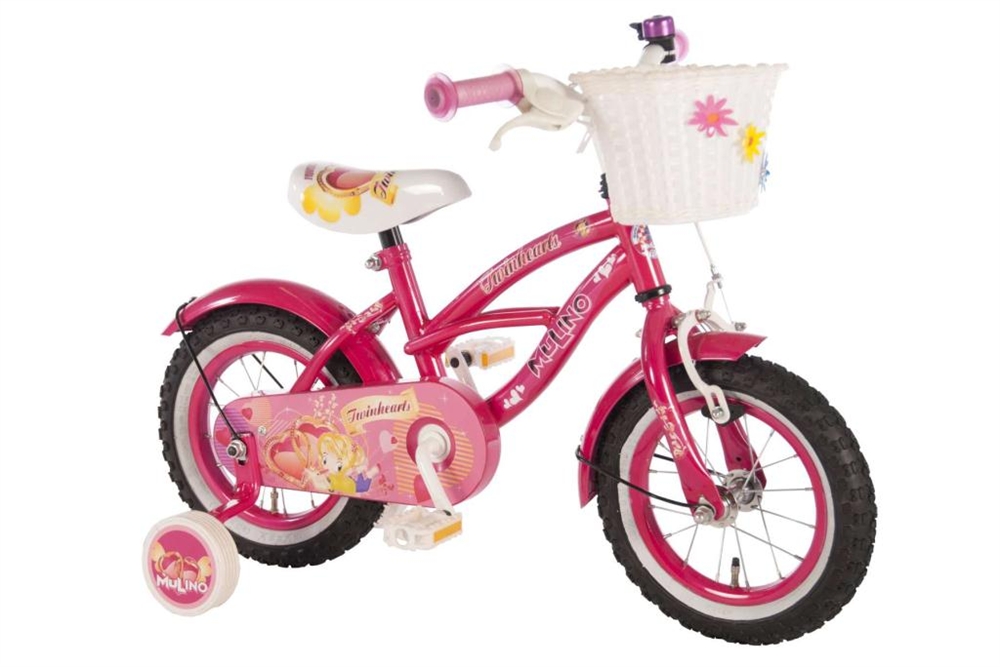 Mulino Twinhearts Cruiser 12 inch meisjesfiets Roze / Wit goedkoop