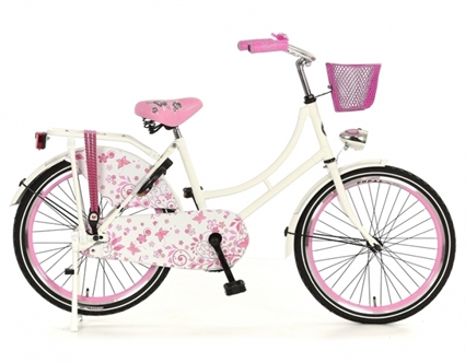 Afbeelding van Meisjesfiets Popal Omafiets OM22 Wit Roze Bloemen 22 Inch